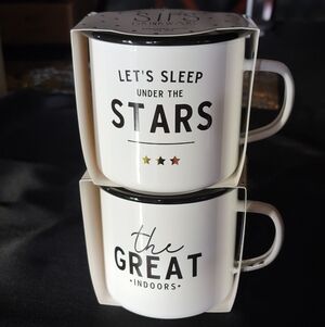 White Mug Set with Black/Gold Accents